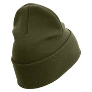 US Marine Semper Fidelis Logo Embroidered 12 Inch Solid Knit Cuff Long Beanie Made in USA - Olive OSFM