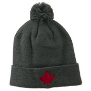 Canada Maple Leaf Embroidered Pom Beanie