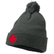 Canada Maple Leaf Embroidered Pom Beanie