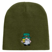 St. Patrick's Day Gnomes Embroidered 8 inch Acrylic Short beanie - Olive OSFM