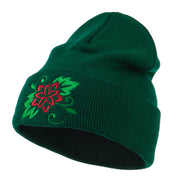 Christmas Poinsettia Flower Embroidered Long Beanie