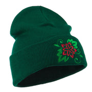 Christmas Poinsettia Flower Embroidered Long Beanie