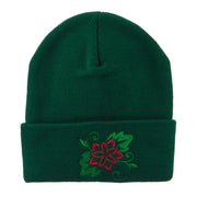 Christmas Poinsettia Flower Embroidered Long Beanie