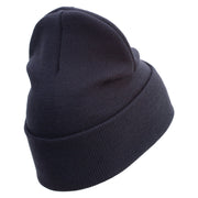 US Marine Semper Fidelis Logo Embroidered 12 Inch Solid Knit Cuff Long Beanie Made in USA - Navy OSFM