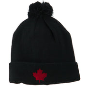 Canada Maple Leaf Embroidered Pom Beanie