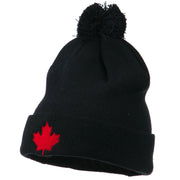 Canada Maple Leaf Embroidered Pom Beanie