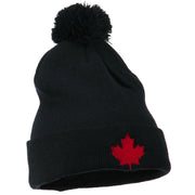 Canada Maple Leaf Embroidered Pom Beanie