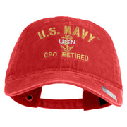 US Navy CPO Retired Military Embroidered Washed Solid Pigment Dyed Cotton Twill Brass Buckle Cap - Red OSFM