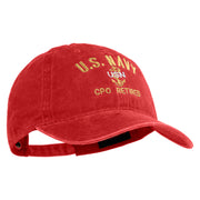 US Navy CPO Retired Military Embroidered Washed Solid Pigment Dyed Cotton Twill Brass Buckle Cap - Red OSFM