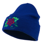 Christmas Poinsettia Flower Embroidered Long Beanie