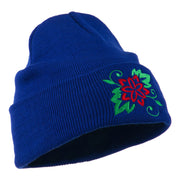 Christmas Poinsettia Flower Embroidered Long Beanie