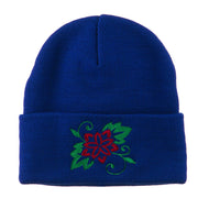 Christmas Poinsettia Flower Embroidered Long Beanie