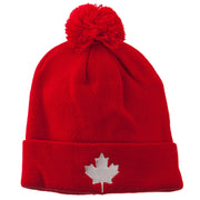 Canada Maple Leaf Embroidered Pom Beanie