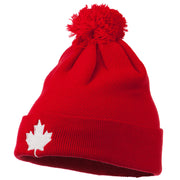 Canada Maple Leaf Embroidered Pom Beanie