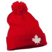 Canada Maple Leaf Embroidered Pom Beanie