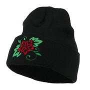 Christmas Poinsettia Flower Embroidered Long Beanie