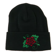 Christmas Poinsettia Flower Embroidered Long Beanie