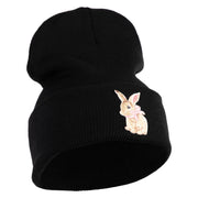 Bunny Easter Embroidered Iron On Patch 12 Inch Long Knitted Beanie - Black OSFM