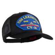 USS Lexington CV 16 Blue Patched Solid Cotton Twill 5 panel Mesh Back Cap - Black OSFM