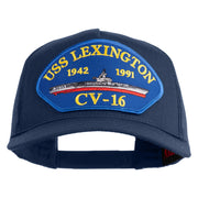 USS Lexington CV 16 Blue Patched Solid Cotton Twill 5 panel Mesh Back Cap - Navy OSFM