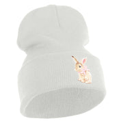 Bunny Easter Embroidered Iron On Patch 12 Inch Long Knitted Beanie - White OSFM