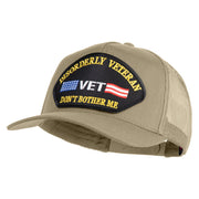 Disorderly Veteran Vet Don't Bother Me Patched Solid Cotton Twill 5 panel Mesh Back Cap - Khaki OSFM
