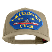 USS Lexington CV 16 Blue Patched Solid Cotton Twill 5 panel Mesh Back Cap - Khaki OSFM