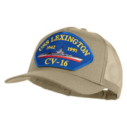 USS Lexington CV 16 Blue Patched Solid Cotton Twill 5 panel Mesh Back Cap - Khaki OSFM