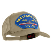 USS Lexington CV 16 Blue Patched Solid Cotton Twill 5 panel Mesh Back Cap - Khaki OSFM
