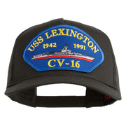 USS Lexington CV 16 Blue Patched Solid Cotton Twill 5 panel Mesh Back Cap - Charcoal OSFM