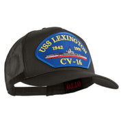USS Lexington CV 16 Blue Patched Solid Cotton Twill 5 panel Mesh Back Cap - Charcoal OSFM
