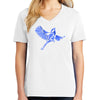 Blue Bird Logo Graphic Design Ladies Big Size Core Cotton V neck T-Shirt - White XS