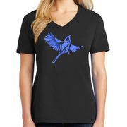 Blue Bird Logo Graphic Design Ladies Big Size Core Cotton V neck T-Shirt - Jet-Black XS