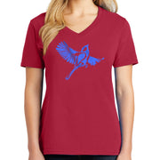 Blue Bird Logo Graphic Design Ladies Big Size Core Cotton V neck T-Shirt - Red XS