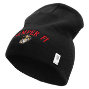 US Marine Semper Fidelis Symbol Embroidered 8 Inch Short Beanie Made in USA - Black OSFM