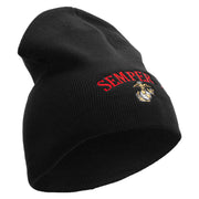 US Marine Semper Fidelis Symbol Embroidered 8 Inch Short Beanie Made in USA - Black OSFM