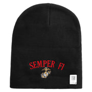 US Marine Semper Fidelis Symbol Embroidered 8 Inch Short Beanie Made in USA - Black OSFM