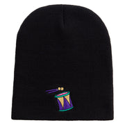 Mardi Gras Carnival Drum Embroidered 8 inch Acrylic Short beanie - Black OSFM