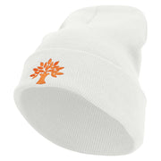 Autumn Tree Logo Embroidered 12 inch Acrylic Cuffed Long Beanie - White OSFM