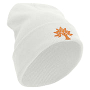 Autumn Tree Logo Embroidered 12 inch Acrylic Cuffed Long Beanie - White OSFM