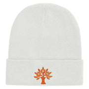 Autumn Tree Logo Embroidered 12 inch Acrylic Cuffed Long Beanie - White OSFM