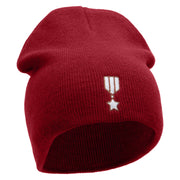 Badge Embroidered 8 inch Acrylic Short beanie - Red OSFM