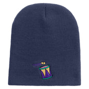 Mardi Gras Carnival Drum Embroidered 8 inch Acrylic Short beanie - Navy OSFM