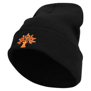 Autumn Tree Logo Embroidered 12 inch Acrylic Cuffed Long Beanie - Black OSFM