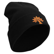 Autumn Tree Logo Embroidered 12 inch Acrylic Cuffed Long Beanie - Black OSFM