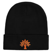 Autumn Tree Logo Embroidered 12 inch Acrylic Cuffed Long Beanie - Black OSFM