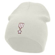 Badge Embroidered 8 inch Acrylic Short beanie - White OSFM