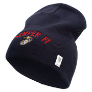US Marine Semper Fidelis Symbol Embroidered 8 Inch Short Beanie Made in USA - Navy OSFM