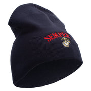 US Marine Semper Fidelis Symbol Embroidered 8 Inch Short Beanie Made in USA - Navy OSFM