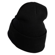 Cute Hedgehog with Ladybug Embroidered Iron On Patched 12 Inch Long Knitted Beanie - Black OSFM